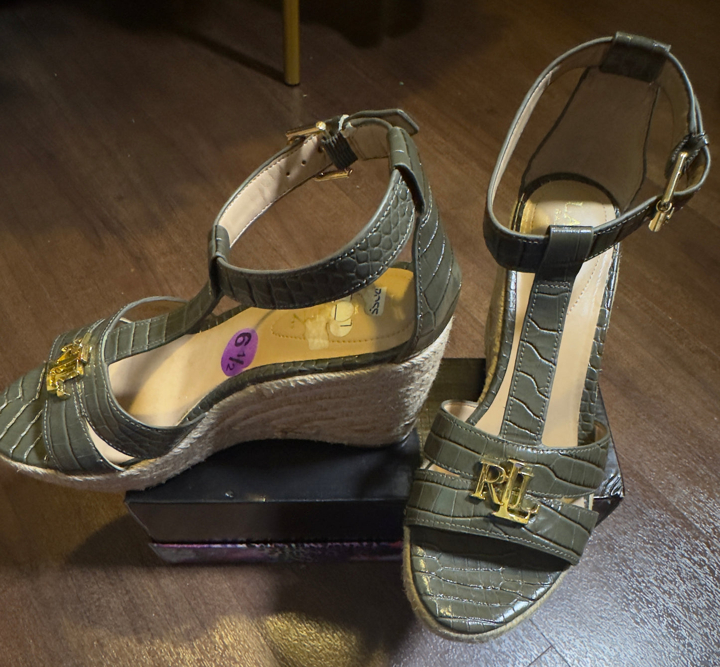 RL Luxe Croc Wedge Sandals