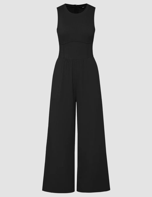 Black Ribbed Jumpsuit