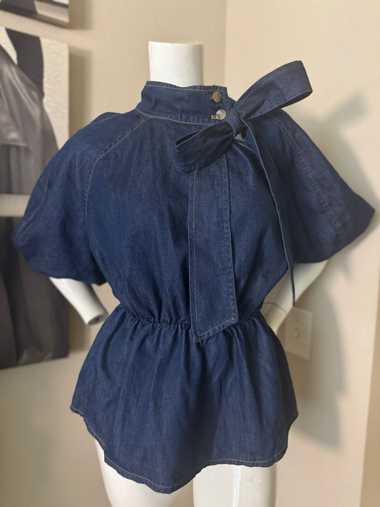 Bow Down Denim Blouse